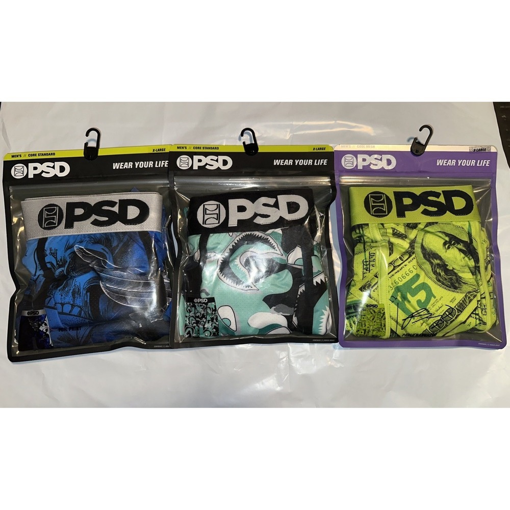PSD MENS AQUA SHARK, SILVER WING, P5 MONEY BOXER BRIEF SIZES NEW XL BUNDLE OF 3
